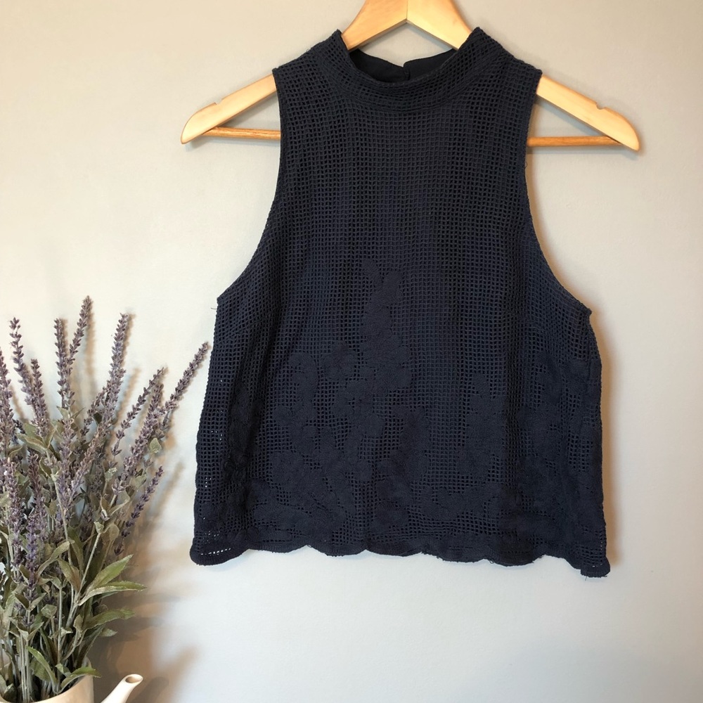 Embroidered mock neck crop top